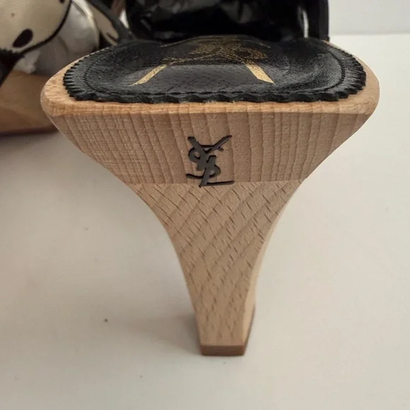 YSL Ivory & Black Lolita Dot Heeled Slides - Picture 5 of 10